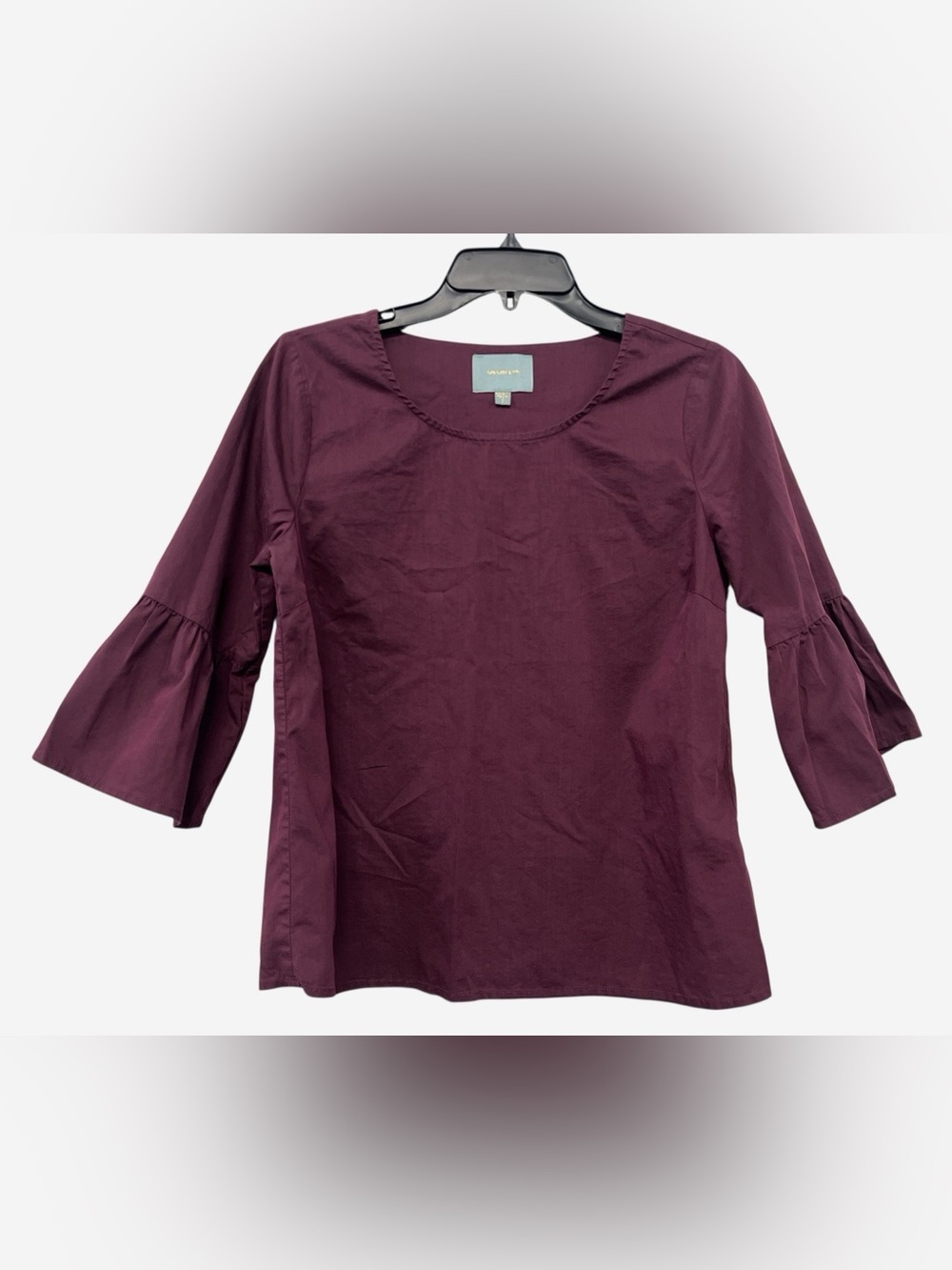 Skies Are Blue Women's Small Burgundy Bell Sleeve Blouse Boho Cottage